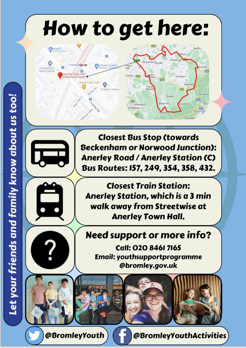 Out West Hub @ Streetwise @ 123 Anerley reopens this week!

Wednesdays for young people aged 12 to 16 and are open 6.30pm to 9.00pm.

Fridays for young people aged 10 to 12 and are open 6.00pm to 8.30pm.

We look forward to seeing you!