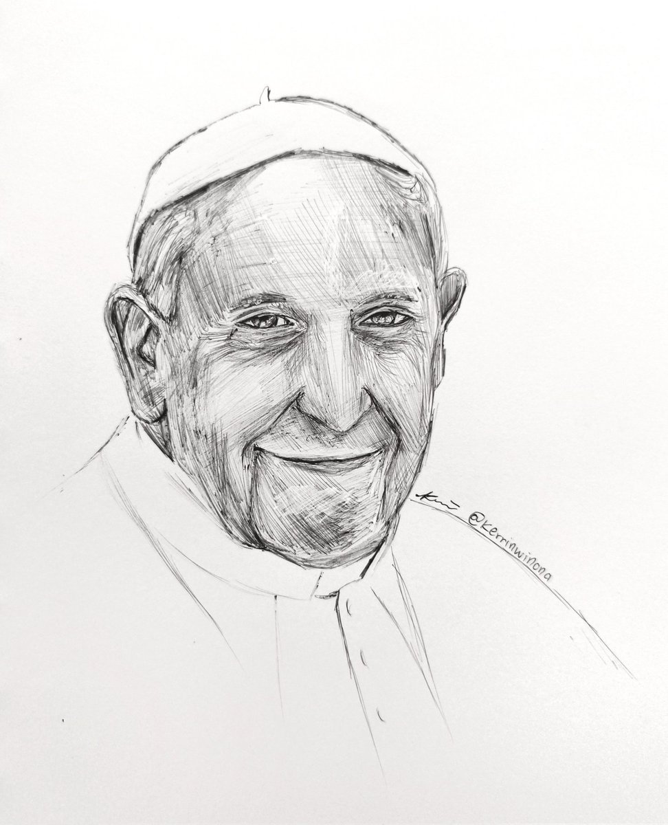 KerrinWinona's tweet image. Sketch of Pope Francis (by kerrin Winona) 
Tools: pen

This sketch I dedicate for the Pope&apos;s visit to Indonesia
A friend of mine asked me to draw him on that occasion, btw do you like the drawing?? 😉

The drawing process can be seen on my bio
youtu.be/MEGxSL3rs_g?si…