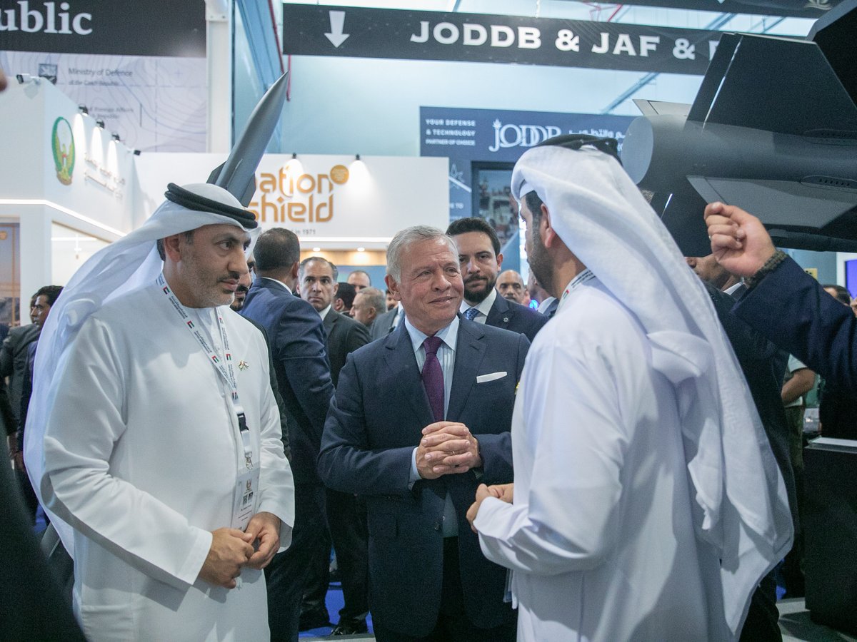 RHCJO's tweet photo. His Majesty King Abdullah II, the Supreme Commander of the #Jordan Armed Forces-Arab Army, inaugurates the Special Operations Exhibition at SOFEX 2024 in Aqaba, attended by His Royal Highness Crown Prince Al Hussein https://t.co/oJXwSSMUZo
