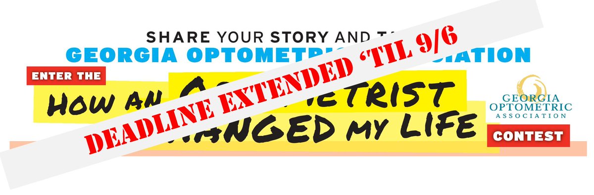 DEADLINE EXTENDED: Due to the holiday, we're extending our "How an Optometrist Changed My Life" contest deadline to Friday, 9/6! Email info@goaeyes.com or tag <a href="/GOA_Eyes/">Ga Optometric Assoc</a> #GOAcontest. Share a story of how a Georgia #optometrist changed your life &amp; you could win an Apple iPad!