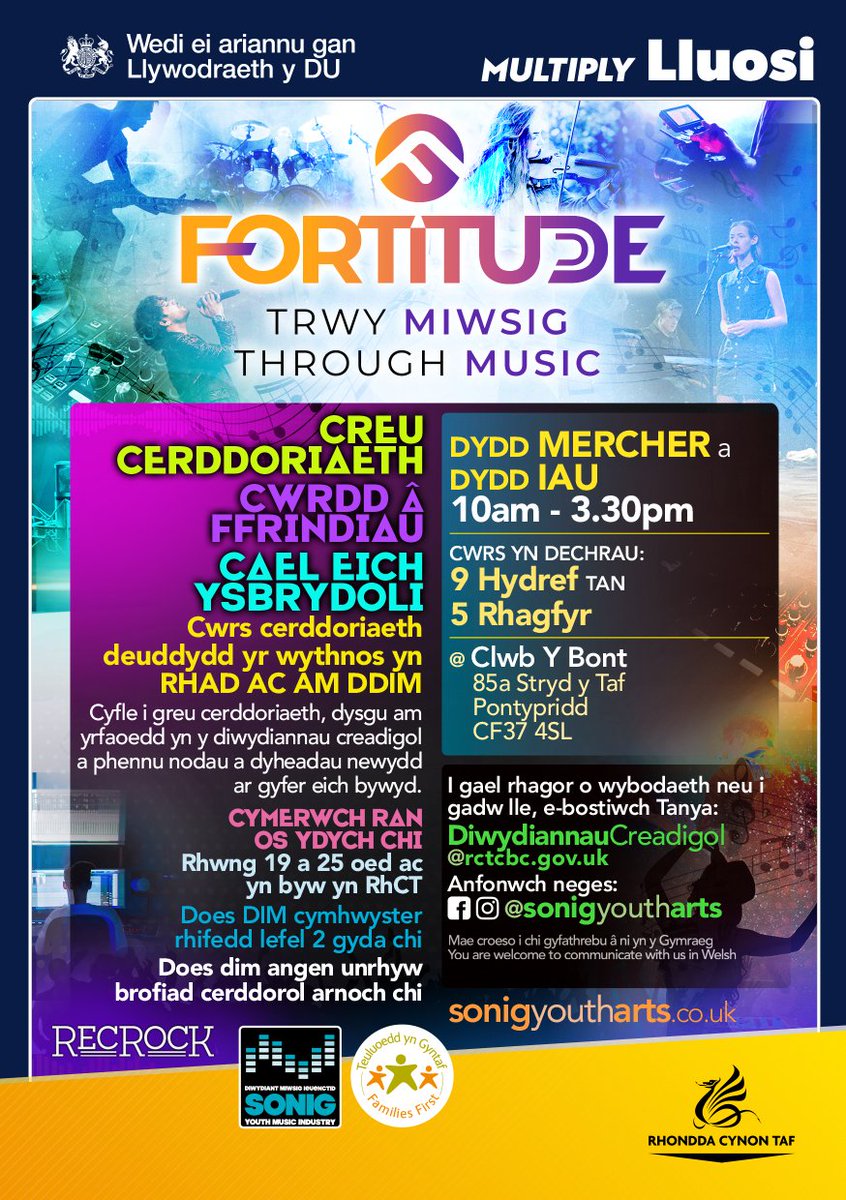 🏴󠁧󠁢󠁷󠁬󠁳󠁿
Bydd cwrs blynyddol Fortitude Trwy Miwsig eleni yn dychwelyd i Bontypridd.

✅ Perffaith ar gyfer y rhai sy'n caru cerddoriaeth
✅Gweithio ar sgiliau yn y diwydiant cerddoriaeth
✅Nid oes angen profiad cerddoriaeth blaenorol

sonigyoutharts.co.uk/cy/fortitude-t…