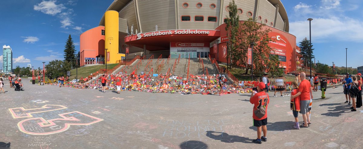 The scale of the memorial for Johnny and Matthew Gaudreau yesterday.