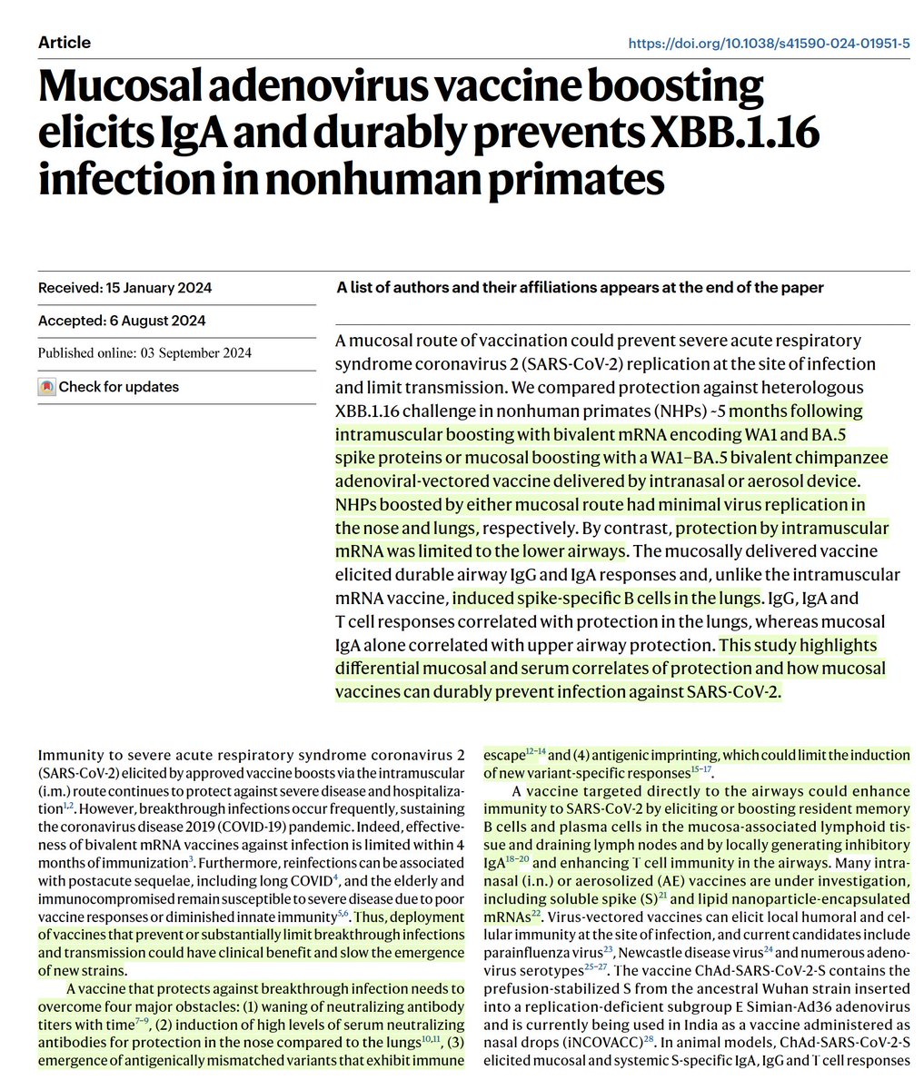 Eric Topol (@erictopol) on Twitter photo New report of a nasal vaccine booster provides strong, durable #SARSCoV2 cross-variant protection—preventing infection— compared with shots in non-human primates
nature.com/articles/s4159…
<a href="/NatImmunol/">Nature Immunology</a> New report of a nasal vaccine booster provides strong, durable #SARSCoV2 cross-variant protection—preventing infection— compared with shots in non-human primates
nature.com/articles/s4159…
<a href="/NatImmunol/">Nature Immunology</a>