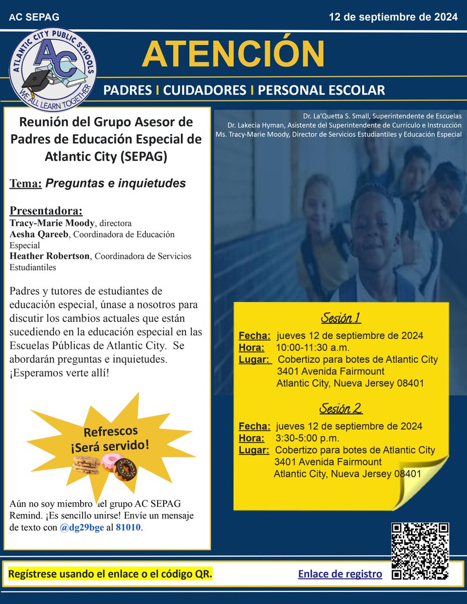 Atlantic City Special Education Parent Advisory Group (SEPAG) Meeting! English &amp; Spanish Announcements