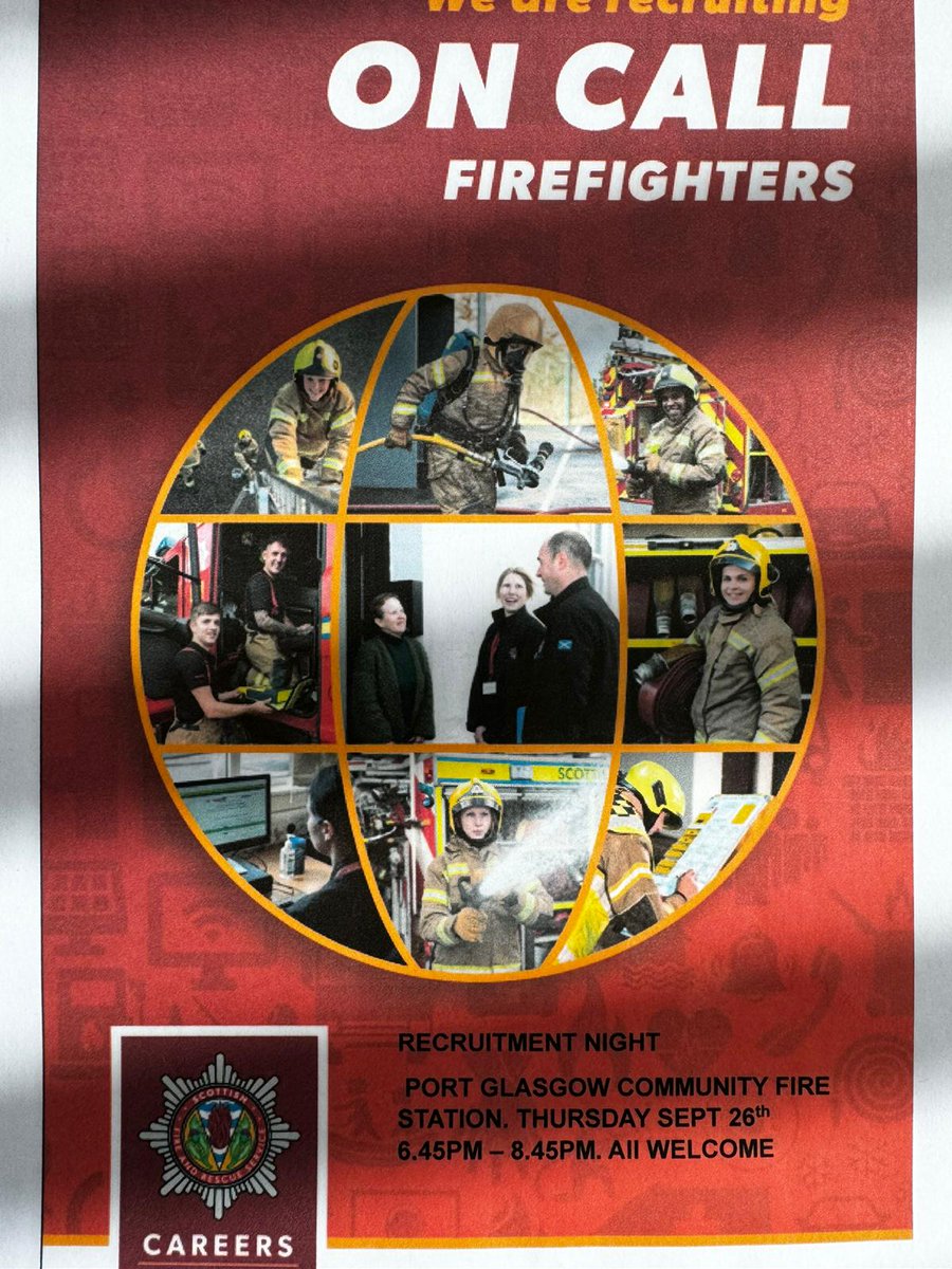 Recruitment night at Port Glasgow Community Fire Station 26th of September 18:45 to 20:45. All welcome
