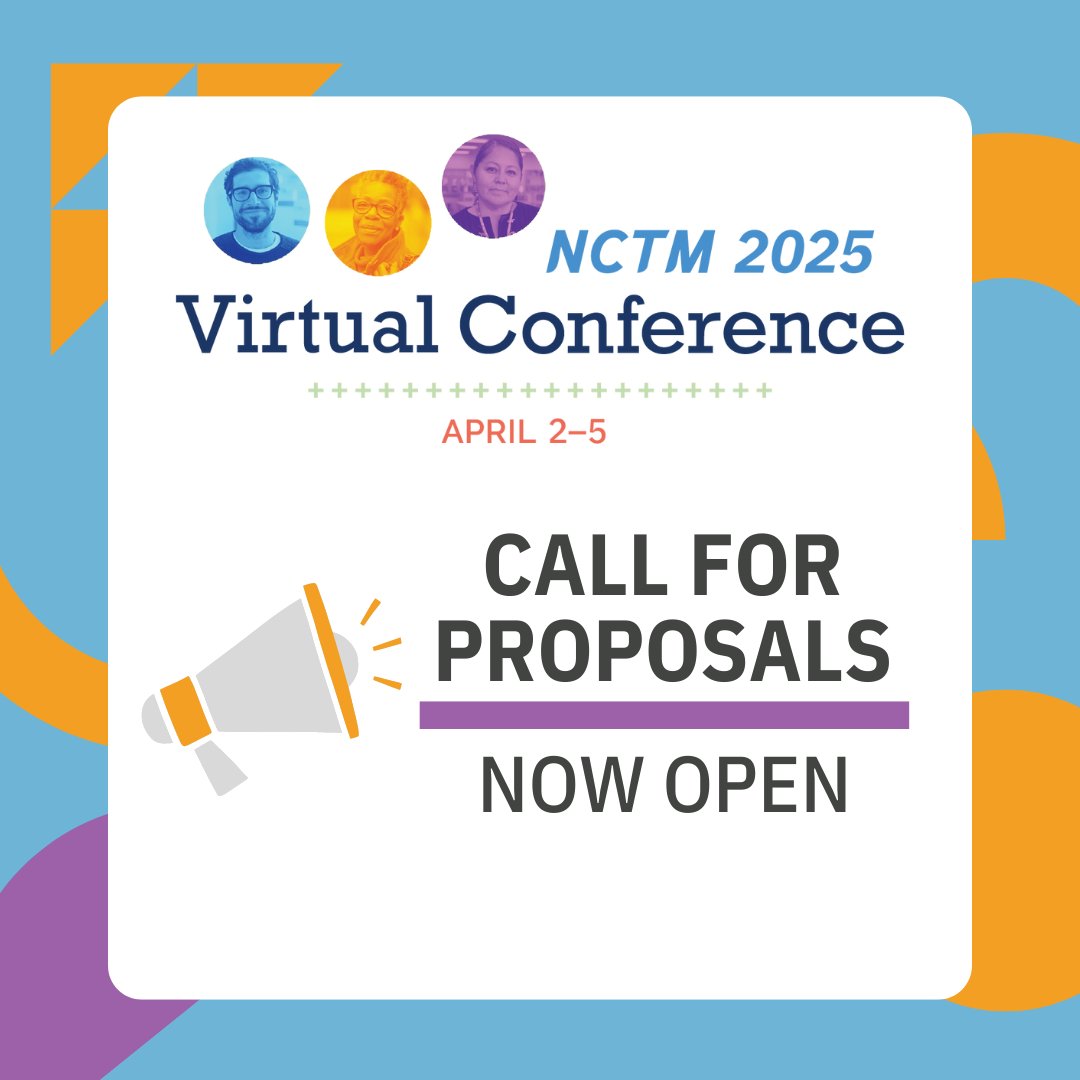 ⏰ Only two days remain to submit a proposal for the 2025 Virtual Conference!

View the conference strands, submission guidelines, and more here 👉nctm.link/t6iJG

#NCTMVC25 #iteachmath #math #maths