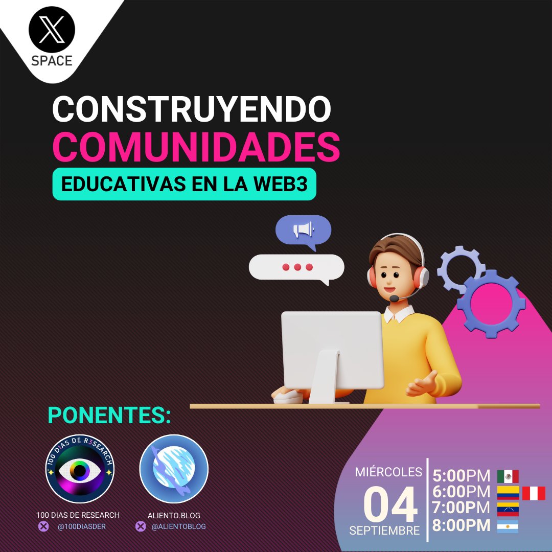 ¡Únete a nuestro X Space! 🚀

Este miércoles con nuestras comunidades aliadas, hablaremos sobre cómo estas están impulsando la educación en la Web3.📚 

🗓️ Miércoles, 04 de septiembre 
⏰ 6:00 pm GMT-5

Guarda el recordatorio y acompáñanos:
👉 x.com/i/spaces/1OwxW…

🧵👇