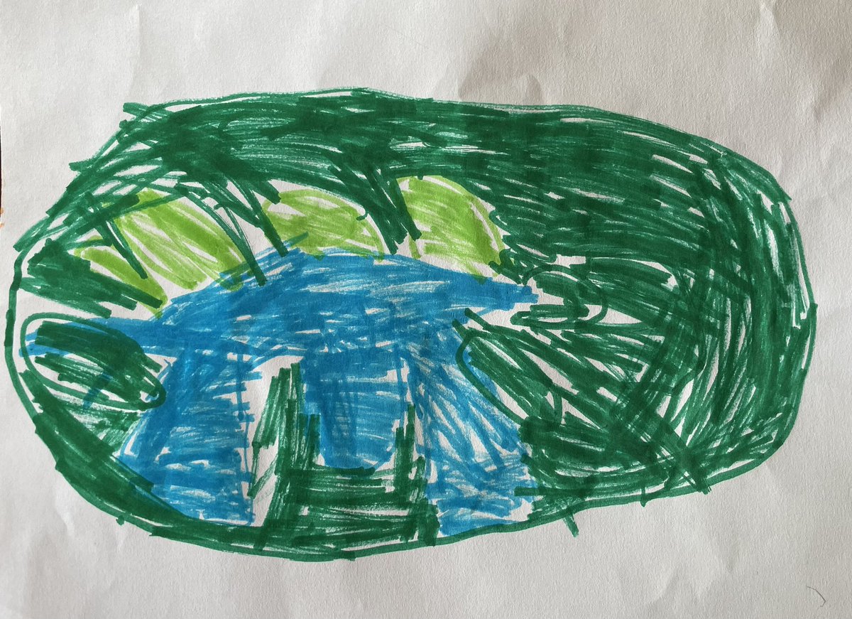 Mini-plantsci had her first day at school today. This was her first picture for her teachers with the explanation “this is a dinosaur with spikes and this is the massive rock that made the massive hole and made all the dinosaurs die” 😂