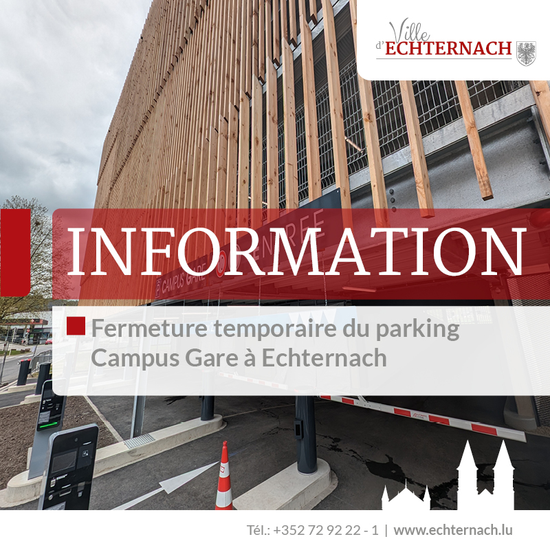 En raison de travaux sur le réseau d'électricté, le parking Campus Gare sera fermé temporairement ce jeudi matin à partir de 6:00 heures, jusque midi environ. C'est l'accès qui ne sera pas possible pendant ce temps. Des véhicules garés pourront sortir à tout moment. Merci 🙏