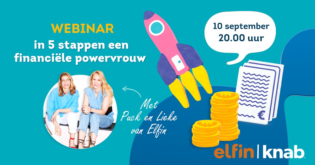 In 5 stappen een financiële powervrouw!
Hoe krijg je dat voor elkaar? Puck en Lieke van financieel platform Elfin laten je dat graag zien tijdens hun webinar op dinsdag 10 september. 

Meld je aan ➡️ bit.ly/webinar_financ…