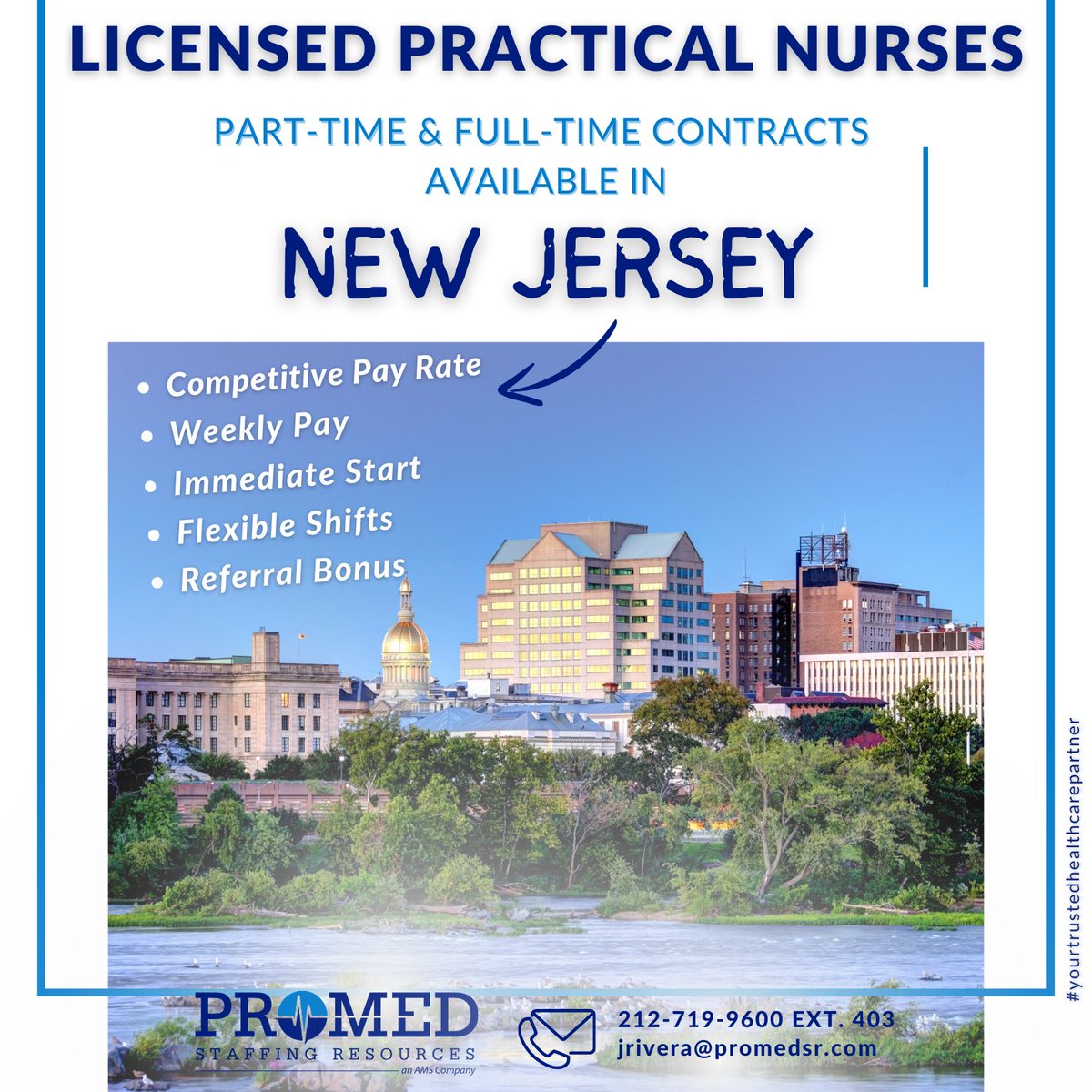 #LPNs, are you considering a career in #newjersey? Reach out to Jorell Rivera at jrivera@promedsr.com today to begin your rewarding #healthcare journey with ProMed Staffing Resources.

#licensedpracticalnurses #lpninnewjersey #longtermcare #longetrmcarefacilities #ltc #promedsr
