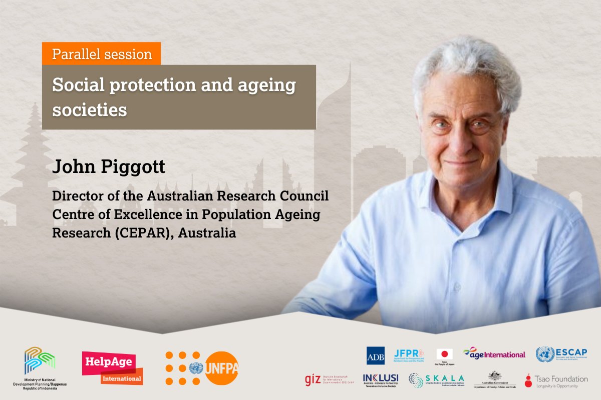 HelpAge International (@helpage) on Twitter photo At our Asia-Pacific conference, John Piggott from <a href="/CEPAR_research/">CEPAR</a> will discuss #SocialProtection and ageing societies.
🌏 Visit our website for the full event programme: ow.ly/XzoC50T8QkT
#APRC2024 #Australia <a href="/BappenasRI/">Kementerian PPN/Bappenas</a> <a href="/UNFPA/">UNFPA</a> <a href="/UNESCAP/">United Nations ESCAP</a> <a href="/Age_Int/">Age International</a> <a href="/HelpAgeAPRO/">HelpAge Asia Pacific</a> At our Asia-Pacific conference, John Piggott from <a href="/CEPAR_research/">CEPAR</a> will discuss #SocialProtection and ageing societies.
🌏 Visit our website for the full event programme: ow.ly/XzoC50T8QkT
#APRC2024 #Australia <a href="/BappenasRI/">Kementerian PPN/Bappenas</a> <a href="/UNFPA/">UNFPA</a> <a href="/UNESCAP/">United Nations ESCAP</a> <a href="/Age_Int/">Age International</a> <a href="/HelpAgeAPRO/">HelpAge Asia Pacific</a>