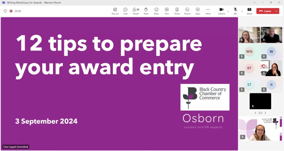 BCCCmembers's tweet photo. Today, Marie returned with Chris Leggett from @osborncontent to host our online Award Writing workshop! We look forward to seeing all your amazing achievements this autumn 🎇

Submit your entry! ➡️ https://t.co/XXhMs0LoTq

#bcccawards #BusinessIsDoneBetterTogether https://t.co/A93hBPNKfE