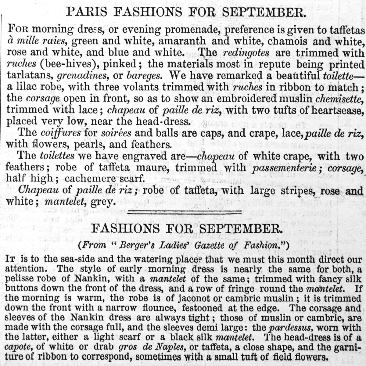The London Illustrated News (HUD/LB/2/9/2/6) often documented the latest fashion trends from Paris. Here's one illustration showing fashion trends for September 1847 for morning dress or evening promenade! For more information visit heritagequay.org/archives/HUD/L…