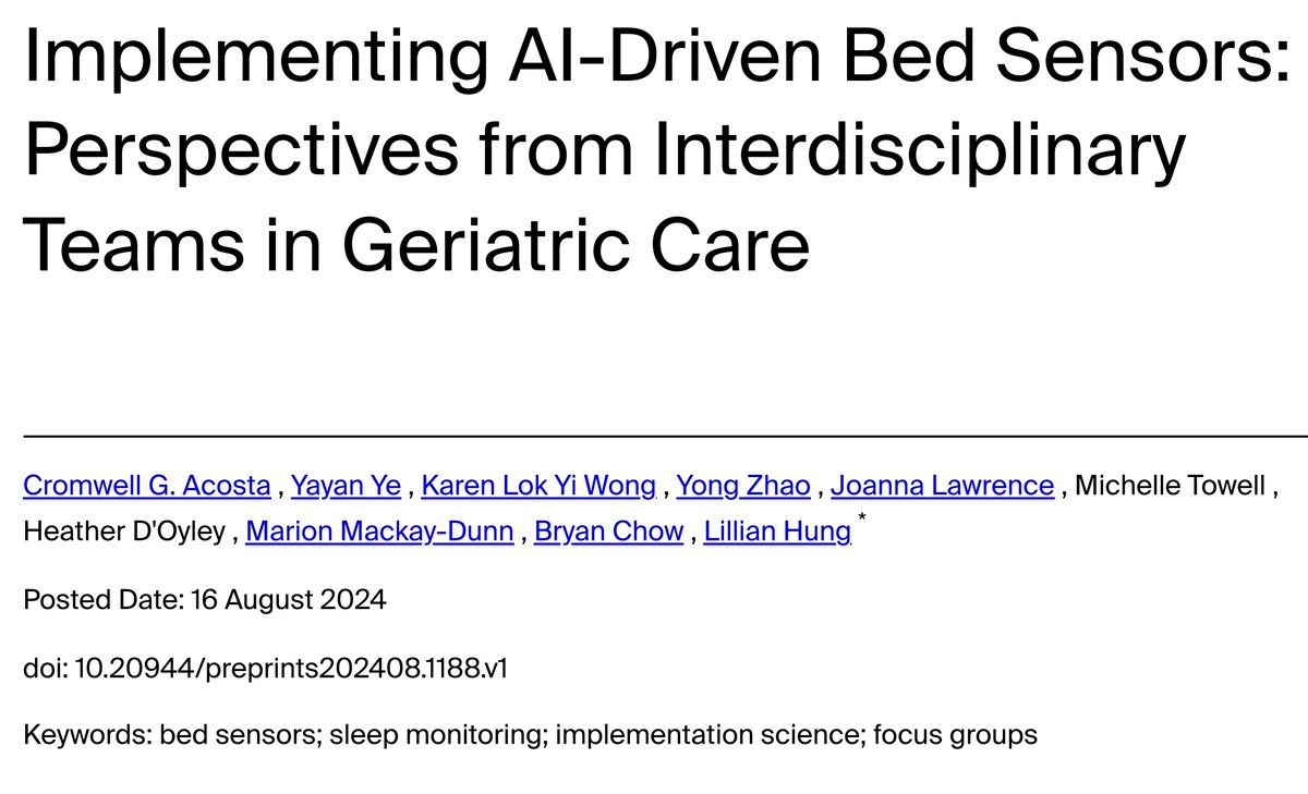 Dr. Lillian Hung 🇨🇦 (@nurselillian) on Twitter photo Check out our new research on using #AIdriven #bedsensor in #geriatric care <a href="/AcostaCromwell/">RN Cromwell</a> @UBC_IDEALab preprints.org/manuscript/202… Check out our new research on using #AIdriven #bedsensor in #geriatric care <a href="/AcostaCromwell/">RN Cromwell</a> @UBC_IDEALab preprints.org/manuscript/202…