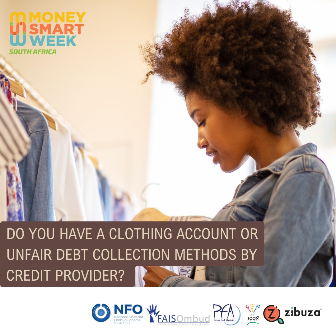 Attention, shoppers! Issues with your clothing account or unfair debt collection methods by credit provider? The National Financial Ombud Scheme (SA) is here to help! Don’t let prescribed debts or unwanted Value Added Products stress you out #MSWSA2024  #KnowYourRights #NFO