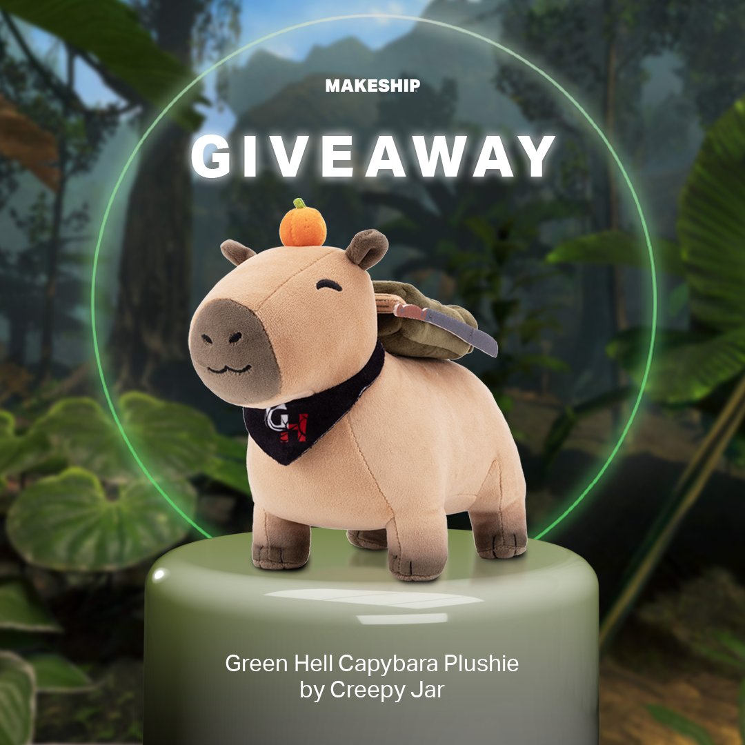 It’s giveaway time! We’re giving you the chance to win 1 of 2 Green Hell Capybara Plushies! 🥳   

How to enter?  
👉Follow <a href="/Makeship/">Makeship</a> and <a href="/creepy_jar/">Creepy Jar</a>    
👉Retweet this post

The giveaway ends on September 4th

Remember to sign up for updates regarding our Capybara Plushie