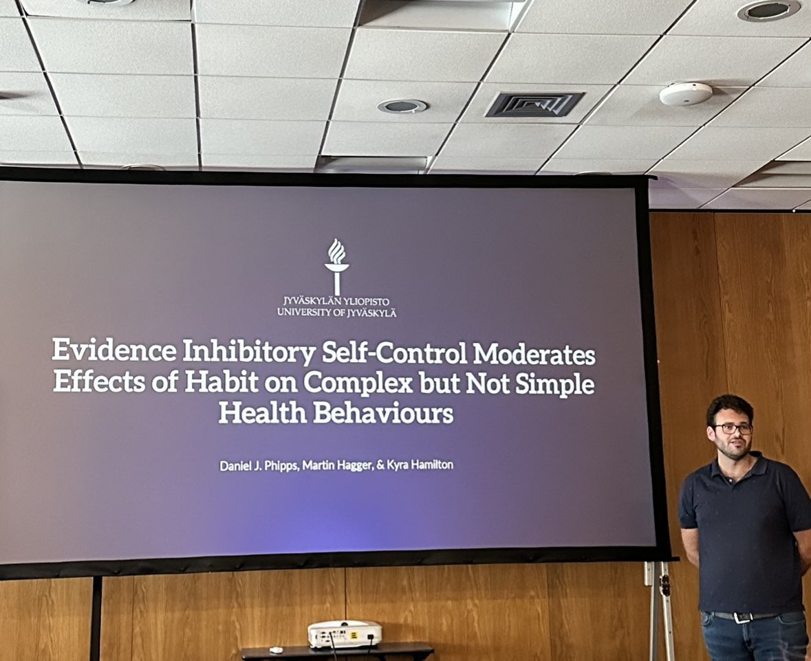 HaPI Research Lab (@hapiresearch) on Twitter photo First up for our HaPI Lab group at #EHPS2024 is <a href="/danjphipps/">Daniel Phipps</a> who is presenting his research titled Evidence inhibitory self-control moderates the effects of habit on complex but not simple health behaviours, as part of the Habit Research in Action symposium <a href="/EHPSociety/">European Health Psychology Society</a> <a href="/EHPS2024/">EHPS2024</a> First up for our HaPI Lab group at #EHPS2024 is <a href="/danjphipps/">Daniel Phipps</a> who is presenting his research titled Evidence inhibitory self-control moderates the effects of habit on complex but not simple health behaviours, as part of the Habit Research in Action symposium <a href="/EHPSociety/">European Health Psychology Society</a> <a href="/EHPS2024/">EHPS2024</a>