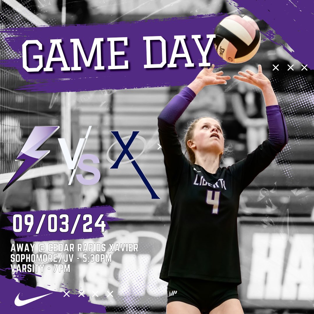 Liberty High School Volleyball (@liberty_vb) on Twitter photo IT’S GAME DAY!!!⚡️🏐
🆚 Xavier (<a href="/XHSVolleyball/">Xavier Volleyball</a>)
📍Xavier HS
⏰ Sophs/JV: 5:30pm, Varsity: 7pm
📢 <a href="/LHSStudentsec_/">BOLT NATION😈</a> we’d love to see you in CR cheering on our girls in their first conference game of the season! Go bolts!
<a href="/BoltAthletics17/">Liberty Lightning Athletics</a> IT’S GAME DAY!!!⚡️🏐
🆚 Xavier (<a href="/XHSVolleyball/">Xavier Volleyball</a>)
📍Xavier HS
⏰ Sophs/JV: 5:30pm, Varsity: 7pm
📢 <a href="/LHSStudentsec_/">BOLT NATION😈</a> we’d love to see you in CR cheering on our girls in their first conference game of the season! Go bolts!
<a href="/BoltAthletics17/">Liberty Lightning Athletics</a>