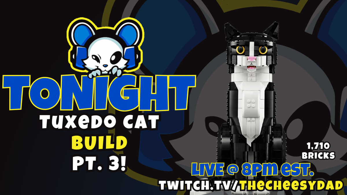Back at it tonight, folks! We're diving paws-first into our LEGO Tuxedo Cat build 🐾😼. Join me live as we piece together this feline masterpiece—no cat-tastrophes allowed. Bring your best cat puns, and let's make this stream a purr-fect one! 🧱✨  #LEGO  twitch.tv/thecheesydad