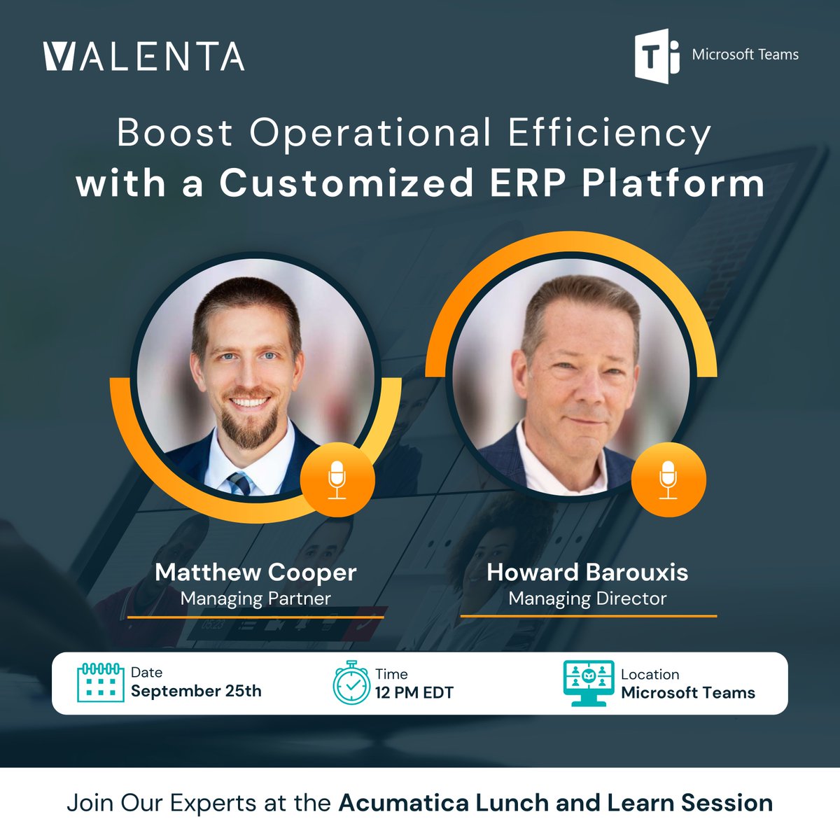 Valenta_io's tweet photo. Weโre hosting @Acumatica Lunch and Learn on Microsoft Teams with Matt Cooper and Howard Barouxis. They will be discussing all things ERP.
๐ Mark your calendar for September 25th: https://t.co/rtyCqOPDefโฆ #Acumatica
#ERPPlatform #BusinessStrategy #SMBs #BusinssSolution https://t.co/yQ9B6imSxJ