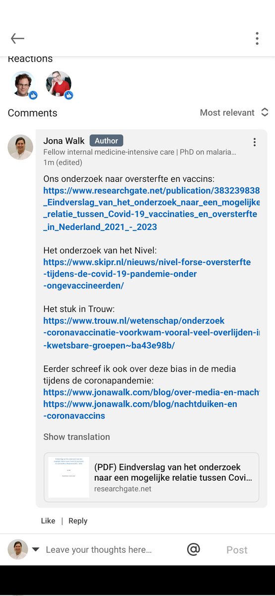 Wanneer de "oude media" een onderwerp inhoudelijk niet begrijpt heeft men de neiging conclusies van overheidsinstanties zonder twijfel over te nemen en critici te negeren.

Brief van Ronald Meester en Bram Bakker aan <a href="/trouw/">Trouw</a> over het onderzoek naar coronavaccinatie en oversterfte: