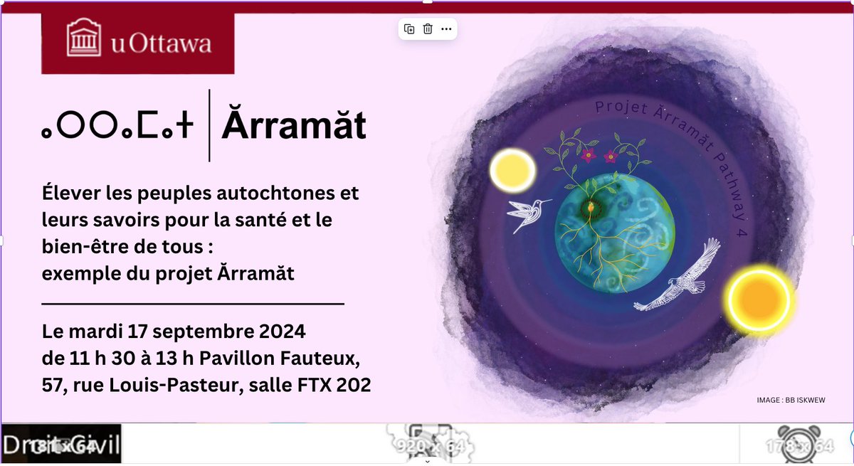 ⴰⵔⵔⴰⵎⴰⵜ The Ărramăt Project (@arramatproject) on Twitter photo 📢 Join us at <a href="/uOttawa/">Université d'Ottawa | University of Ottawa</a> for a round table on #Indigenous knowledge & well-being!
🗓️ Sept 17, 11:30 AM - 1 PM EST
📍 Pavillon Fauteux, Rm FTX 202, 57 Louis-Pasteur St.
🔗 Register: eventbrite.com/e/voie-de-tran…
Interpretation in English, French, & Spanish.
#ArramatProject #Arramat 📢 Join us at <a href="/uOttawa/">Université d'Ottawa | University of Ottawa</a> for a round table on #Indigenous knowledge & well-being!
🗓️ Sept 17, 11:30 AM - 1 PM EST
📍 Pavillon Fauteux, Rm FTX 202, 57 Louis-Pasteur St.
🔗 Register: eventbrite.com/e/voie-de-tran…
Interpretation in English, French, & Spanish.
#ArramatProject #Arramat