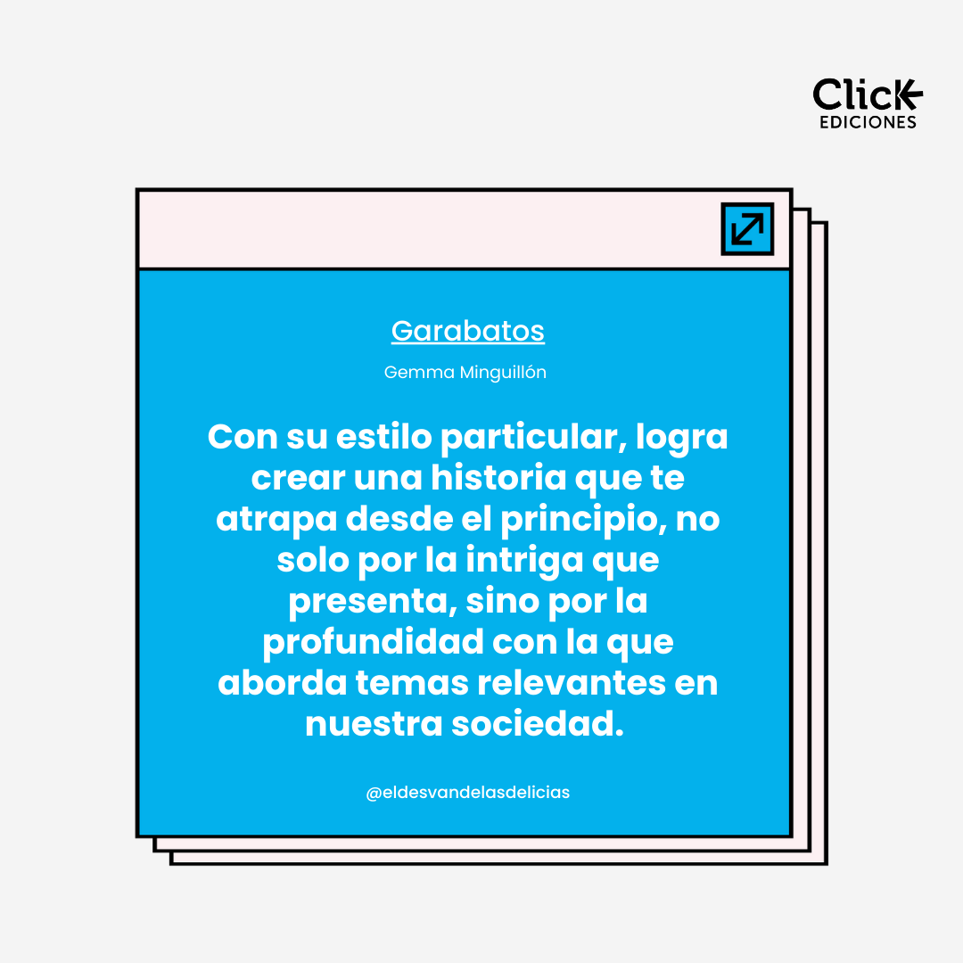 Una reseña de @eldesvandelasdelicias, que la describe como una novela que va más allá del simple relato de misterio. 

Garabatos de Gemma Minguillón. ¡No podrás dejar de leerlo!

Tenéis este y muchos libros más a un solo Click en 👉 planetadelibros.com/libro-garabato…