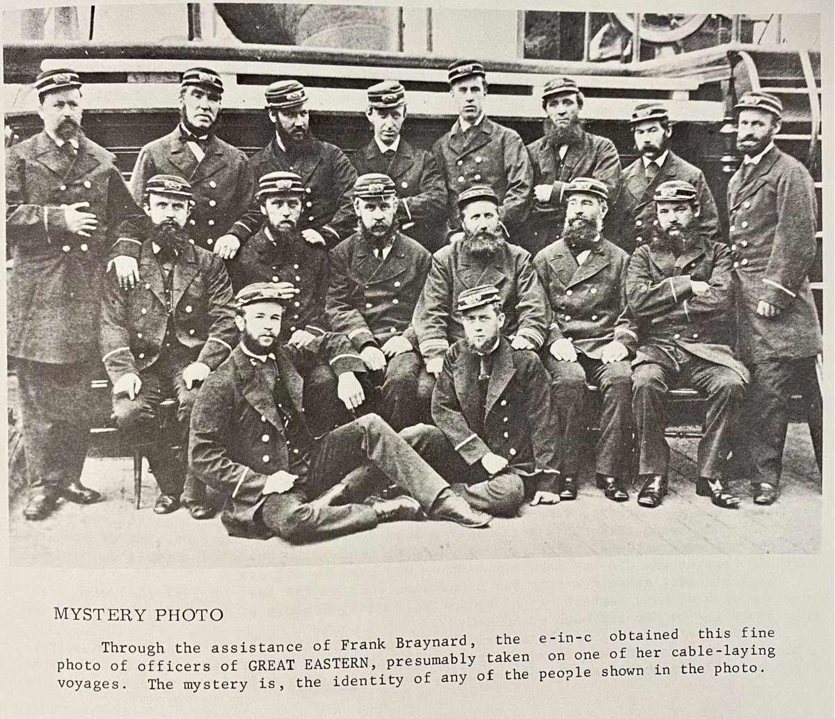 SSHSA's tweet image. It's #WorldBeardDay! Here's an images from Steamboat Bill issue #108, Winter 1968. This mystery photo is said to be officers from the Great Eastern, perhaps on her cable-laying voyage.