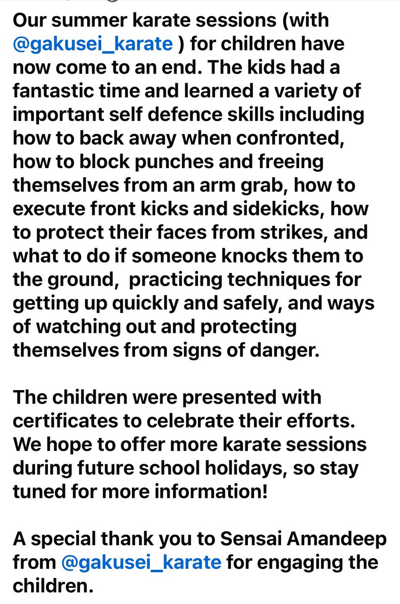 Summer karate sessions for children