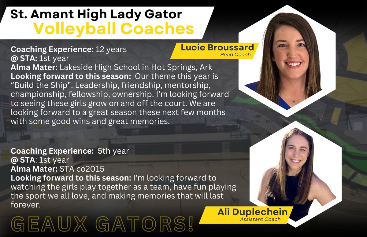 Tonight is our Lady Gator Volleyball coaches first regular season game in the Gold Dome. Here is a little about each and what they are looking forward to this season. Good luck Coach Lucie and Coach Ali.
