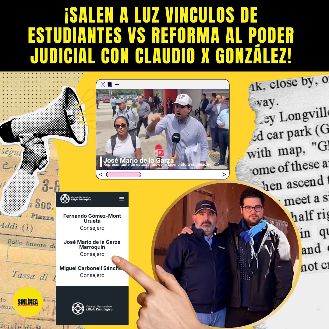 SinLinea_Mx's tweet photo. ¡Atención! 🚨

👉Las protestas contra la #ReformaAlPoderJudicial no son orgánicas.

‼️Resulta que el supuesto líder de los “estudiantes contra la Reforma Judicial” es hijo del abogado José Mario de la Garza Marroquín, socio de Claudio X. González.

Vía: @ElFakeDelDia https://t.co/5lSDeozSEF