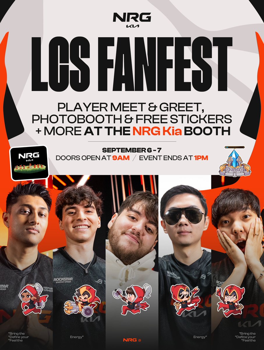 NRG Kia League (@nrgleague) on Twitter photo Come join us at LCS Fanfest this September 6-7, powered by <a href="/Kia/">Kia America</a>!
Drop by our booth at LCS Summer Finals for meet and greets, free stickers and mousepads, a photobooth, merch, and more! Come join us at LCS Fanfest this September 6-7, powered by <a href="/Kia/">Kia America</a>!
Drop by our booth at LCS Summer Finals for meet and greets, free stickers and mousepads, a photobooth, merch, and more!