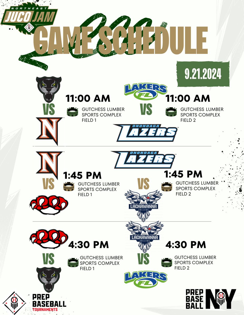 🚨JUCO JAM 9/21 Schedule🚨

Full Schedule: tournaments.prepbaseballreport.com/events/northea…