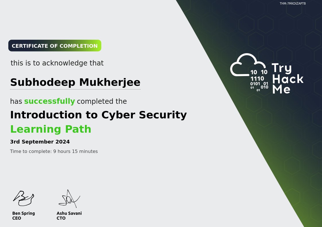 TheeGuyver's tweet photo. Just Completed the Introduction to Cyber Security Learning Path from @tryhackme 

Trying my best to keep up this consistency. 🤞

#CyberSecurity #Learning #Tryhackme https://t.co/8IZaD4KFbq