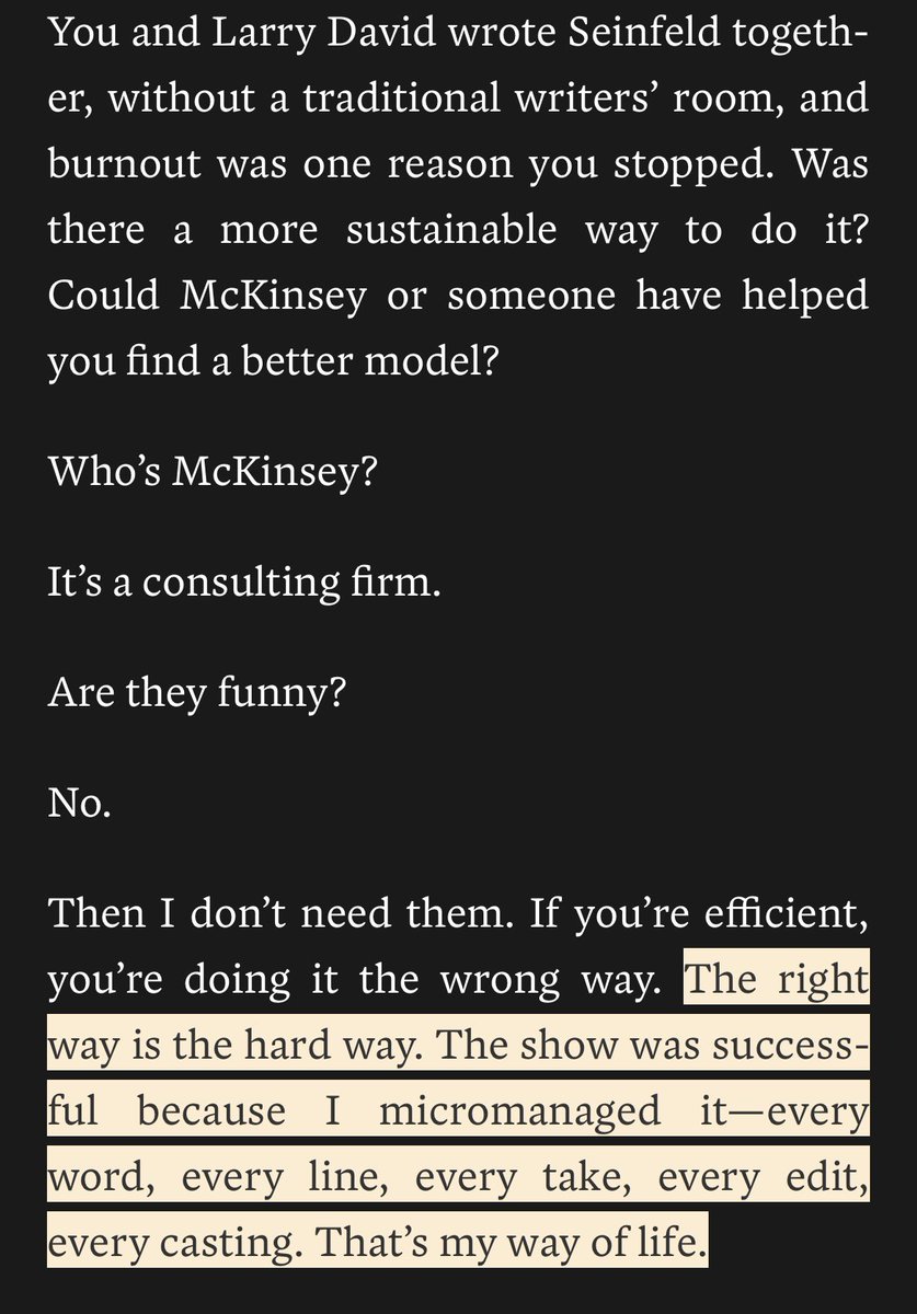 Benjamin Netter (@benjaminnetter) on Twitter photo Jerry Seinfeld, on Founder mode: “The right way is the hard way. The show was successful because I micromanaged it.” Jerry Seinfeld, on Founder mode: “The right way is the hard way. The show was successful because I micromanaged it.”