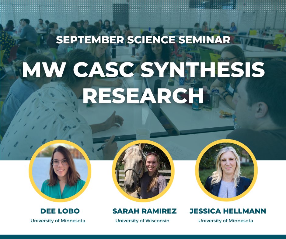 The MW CASC pursues synthesis research projects that address emerging topics in climate adaptation with potential for national-scale replicability and benefits. 

Join us on 9/23 to learn more about our synthesis research approach and current projects! 

mwcasc.umn.edu/node/1101