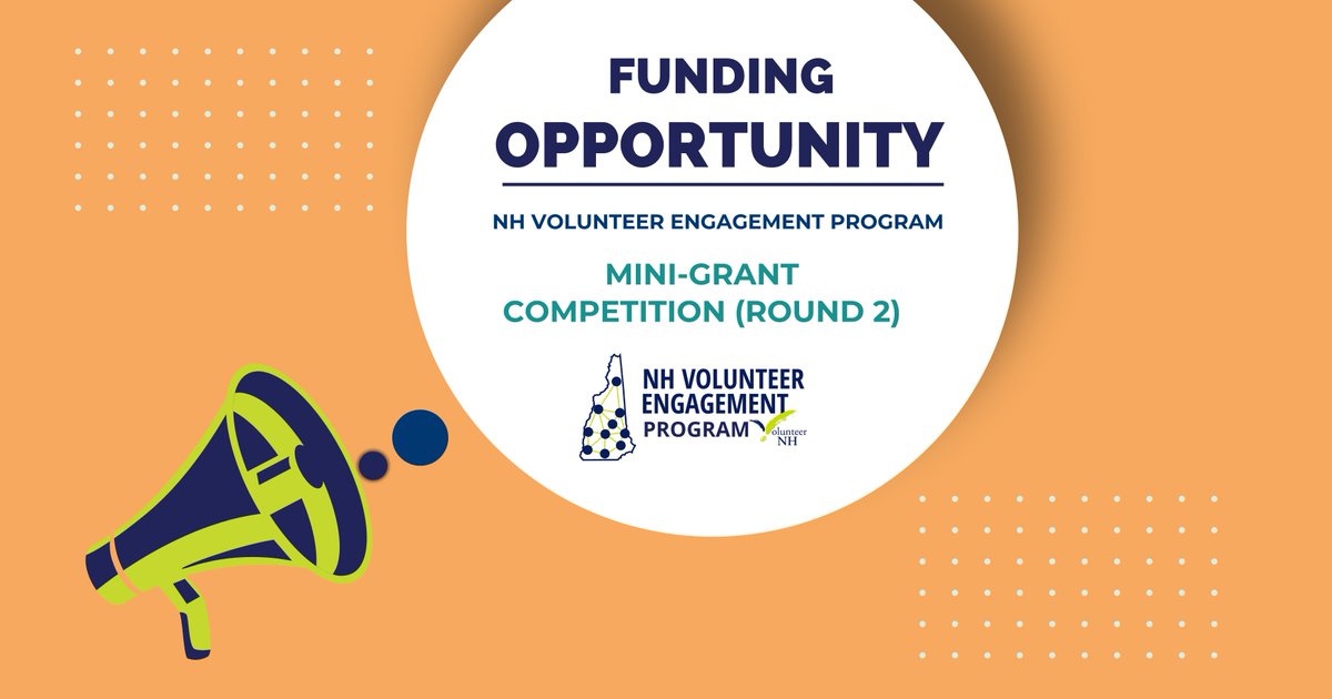 Our FY24 NH Volunteer Engagement Mini-Grants II is here for organizations to receive funds for a specific, one-time need. This is meant to increase the capacity of organizations serving NH to recruit, utilize, manage, and retain volunteers.

Learn more: volunteernh.org/news-opportuni…