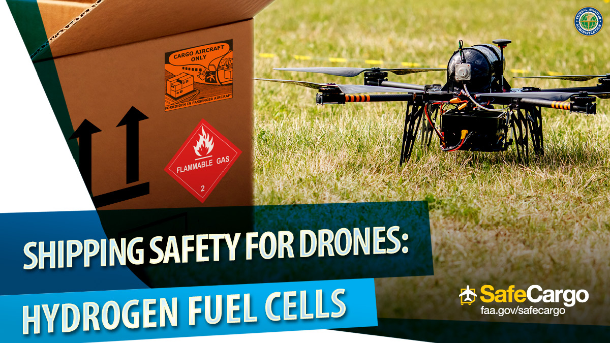 Hydrogen fuel cells are quickly becoming a new way to power drones, but it is critical to ship them safely. Compressed gases like hydrogen are dangerous goods and can pose a risk when transported. Learn how to ship #SafeCargo at faa.gov/safecargo. #expouav