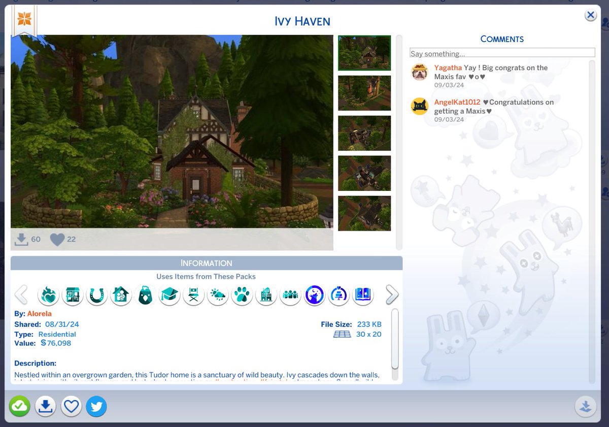 GlassofLore's tweet photo. Thrilled to share that one of my recent builds just received a #Maxisfav 😆Thank you so much #thesims4 @TheSims https://t.co/CY5KxjbEpi