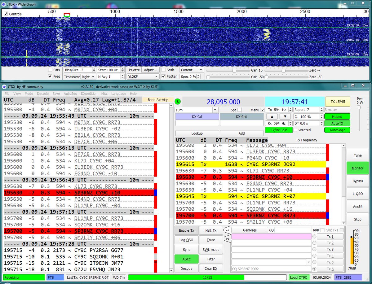 SP3RNZ's tweet image. #CY9C on 10m with even stronger signal. 
22:00 local time and band seems wide open. 
Went to garden, changed dipole from 12m to 10m 😄 and voila! Missing band with CY9 done !