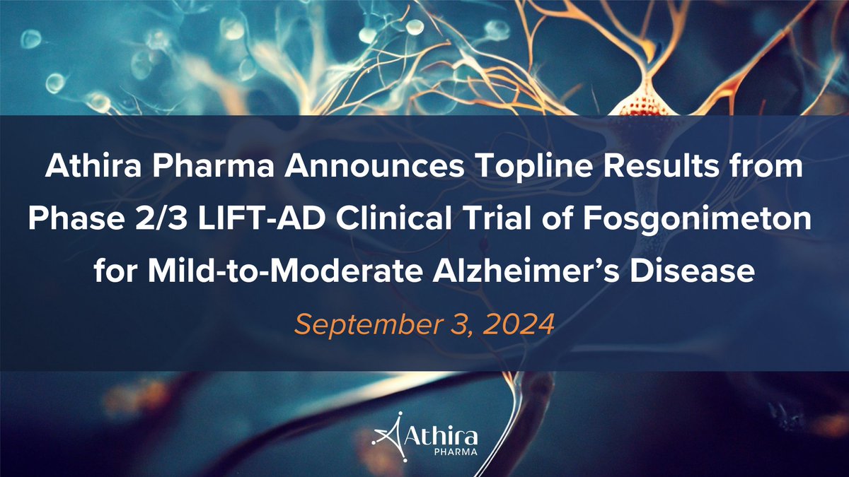 leonabioinc's tweet photo. Today we announced the topline results from our Phase 2/3 LIFT-AD Study of #fosgonimeton for mild-to-moderate Alzheimer’s disease.

Read the full release and join our live webcast today at 4:30 pm ET, where management will discuss the study results: https://t.co/qextmePGSP https://t.co/d5dupqhqdD