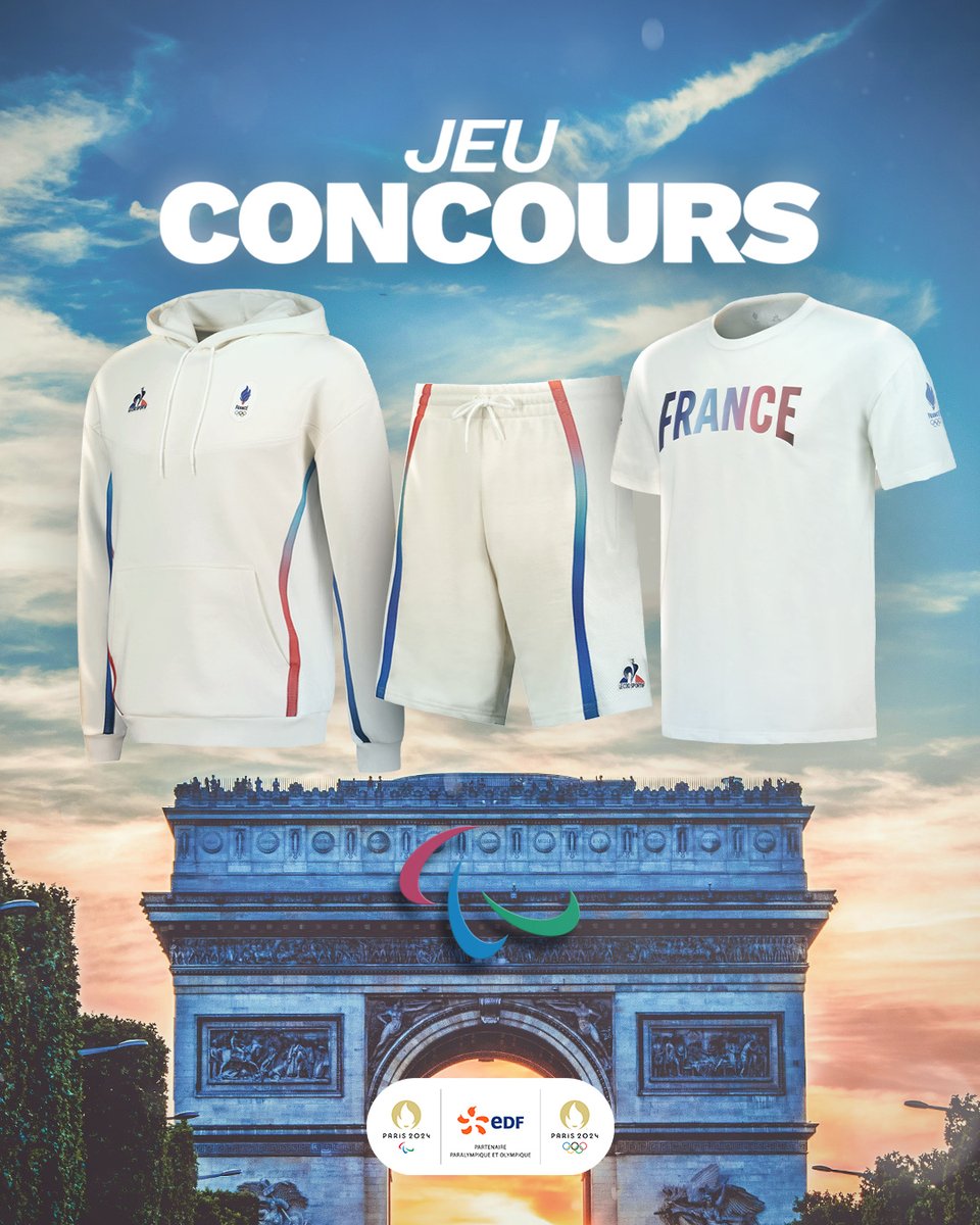 🎁 𝐉𝐄𝐔 𝐂𝐎𝐍𝐂𝐎𝐔𝐑𝐒 🎁

Les Jeux Paralympiques de Paris 2024 battent leur plein ! Equipez-vous aux couleurs de l'Equipe de France🤩🇫🇷

Pour participer :
✅ Follow @energiedusport
✅ RT ce tweet

TAS le 10/09 10h⚡ 
#EnergieduSport #DLDNov

*Photos non contractuelles