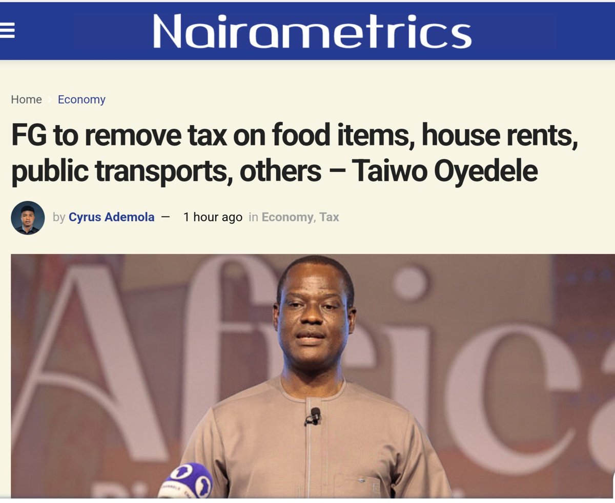 taiwoyedele's tweet photo. The same interview, very different reportage and choices of headlines. Bad news sells faster, so some journalists will spin any news just to sell. Some of the quotes attributed to me in some of the reports are not my words.

My committee's proposal for VAT is to reduce the rate to zero per cent (0%) for food, health, education, and exemption for rent, transportation, and small businesses. Our data shows that these are the areas where the average person spend almost all their income, meaning their VAT burden will reduce. The upward rate adjustment is on other items to partly offset the reduction in rate and exemption for basic consumptions ensuring that the masses are protected.

See the link to the full interview here and draw your own conclusions: https://t.co/9phUkTL9XJ