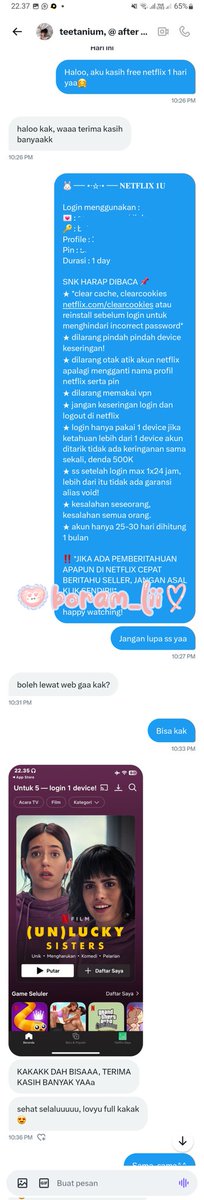 Selamat ya yang dapet free netflix🎉
Aku kasih netflix semua, canvanya ku cancel😸