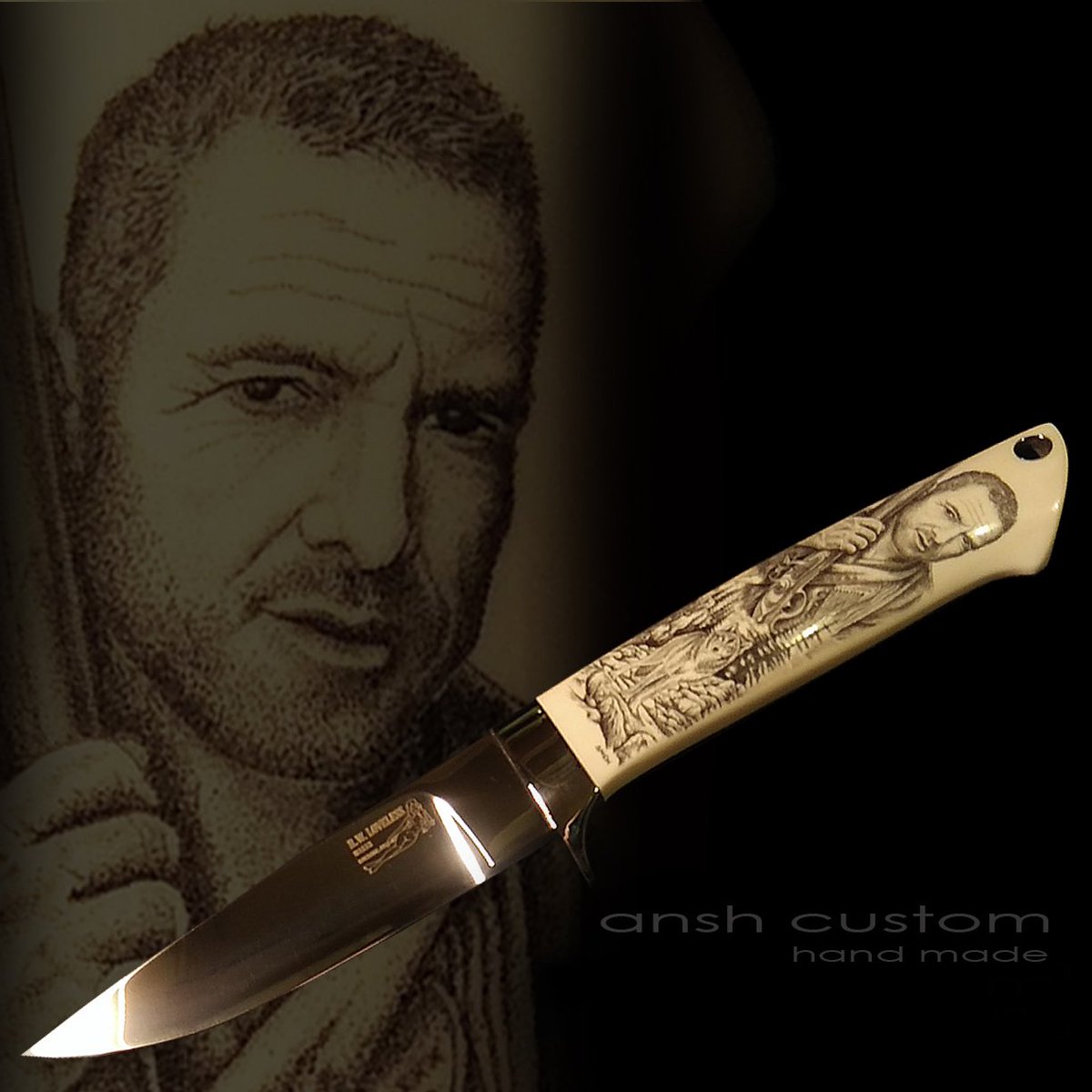 "Wolf spirit". scrimshaw on the handle of a Bob Loveless knife. handmade. in a single copy. is in a private collection

#ansh_custom #scrimshaw #bulino #engraving #knife #knives #collection #wolf #hunter #handmade #loveless #single_copy