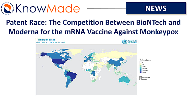 KnowMade's tweet photo. Patent Race: The Competition Between @BioNTech_Group  and @moderna_tx  for the #mRNAvaccine Against #monkeypox 
https://t.co/N2qXrQzfmV
#patent #innovation #mRNA https://t.co/809G1331dD