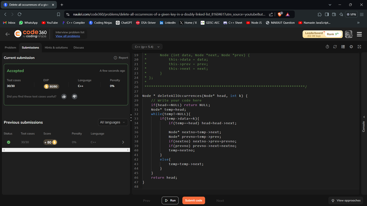 SujalBarnw91595's tweet image. Delete all occurrences of a given key in a doubly linked list

#Easy 
#CodeNewbies 
#DoubleLinkedlist 
#Codedaily
