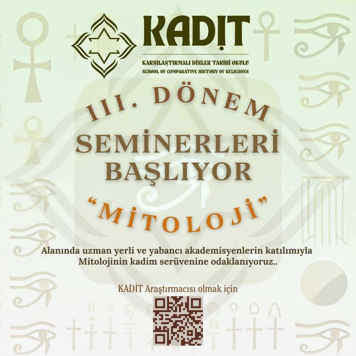 KADİT Karşılaştırmalı Dinler Tarihi Okulu yeni dönem seminerleri başlıyor!

Siz de yeni dönem seminerlerimize katılmak istiyorsanız yapmanız gereken bağlantıda yer alan katılımcı formunu doldurmak. bit.ly/KTLMC
KADİT Araştırmacısı olmak için de QR kodu okutabilirsiniz.