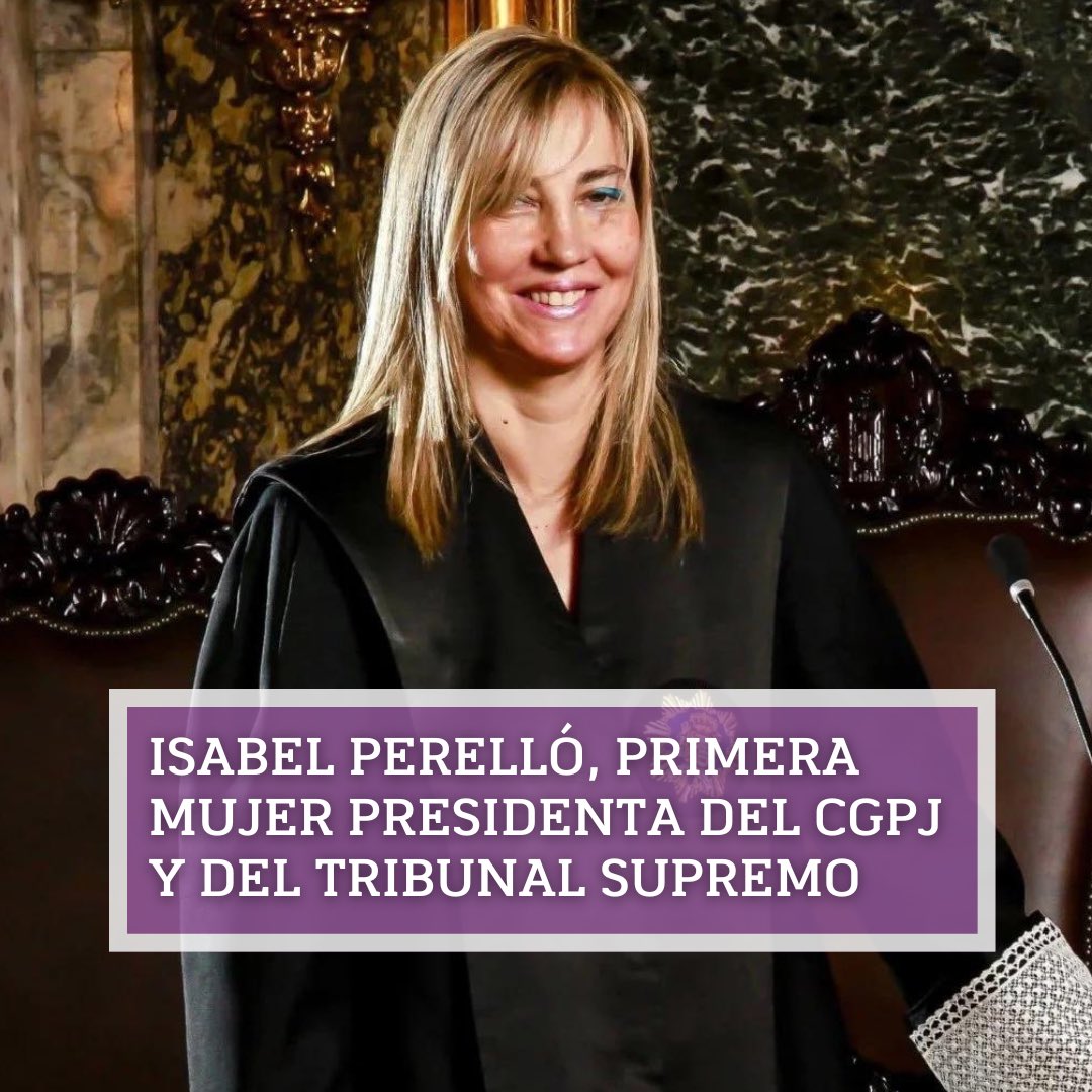 Isabel Perelló se ha convertido en la primera mujer en presidir el Poder Judicial. Una gran noticia que no hace más que reflejar una realidad: la presencia de mujeres en la carrera judicial es notoria, fundamental y necesaria.⚖️

#MásMujeresMásJusticia #AMJE